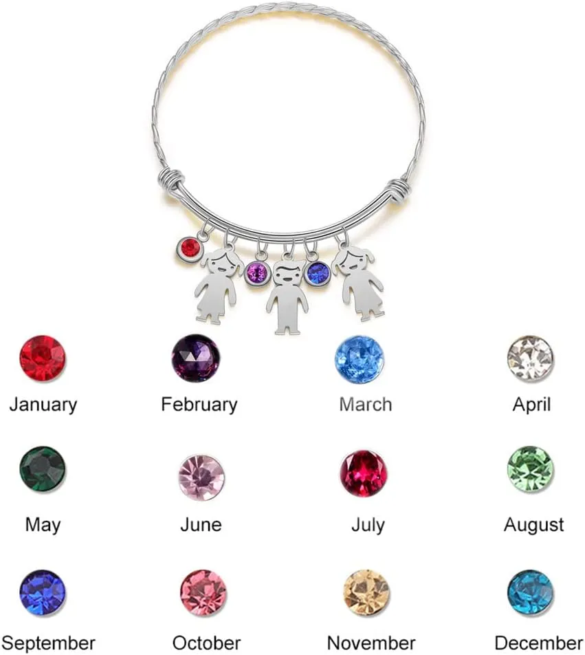 Custom Engraved Bangle Bracelets for Women Personalized Mother Bracelets for Women with Kids Names Mom Birthstone Bracelets for Women multiple initials bracelets for women Family Mother's Day Jewelry Gift