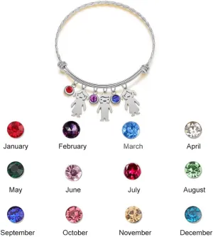 Custom Engraved Bangle Bracelets for Women Personalized Mother Bracelets for Women with Kids Names Mom Birthstone Bracelets for Women multiple initials bracelets for women Family Mother's Day Jewelry Gift