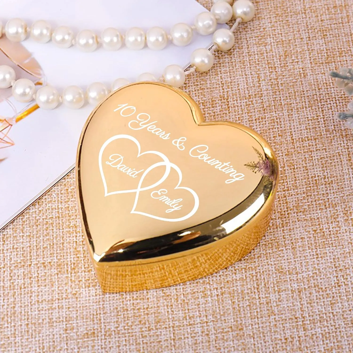 Custom Heart-Shaped Ring Box Personalized with Own Message, Customized Jewelry Keepsake Gifts for Women Men Couple on Wedding Engagement Anniversary, Rings Bearer Holder Display Case for Newlyweds