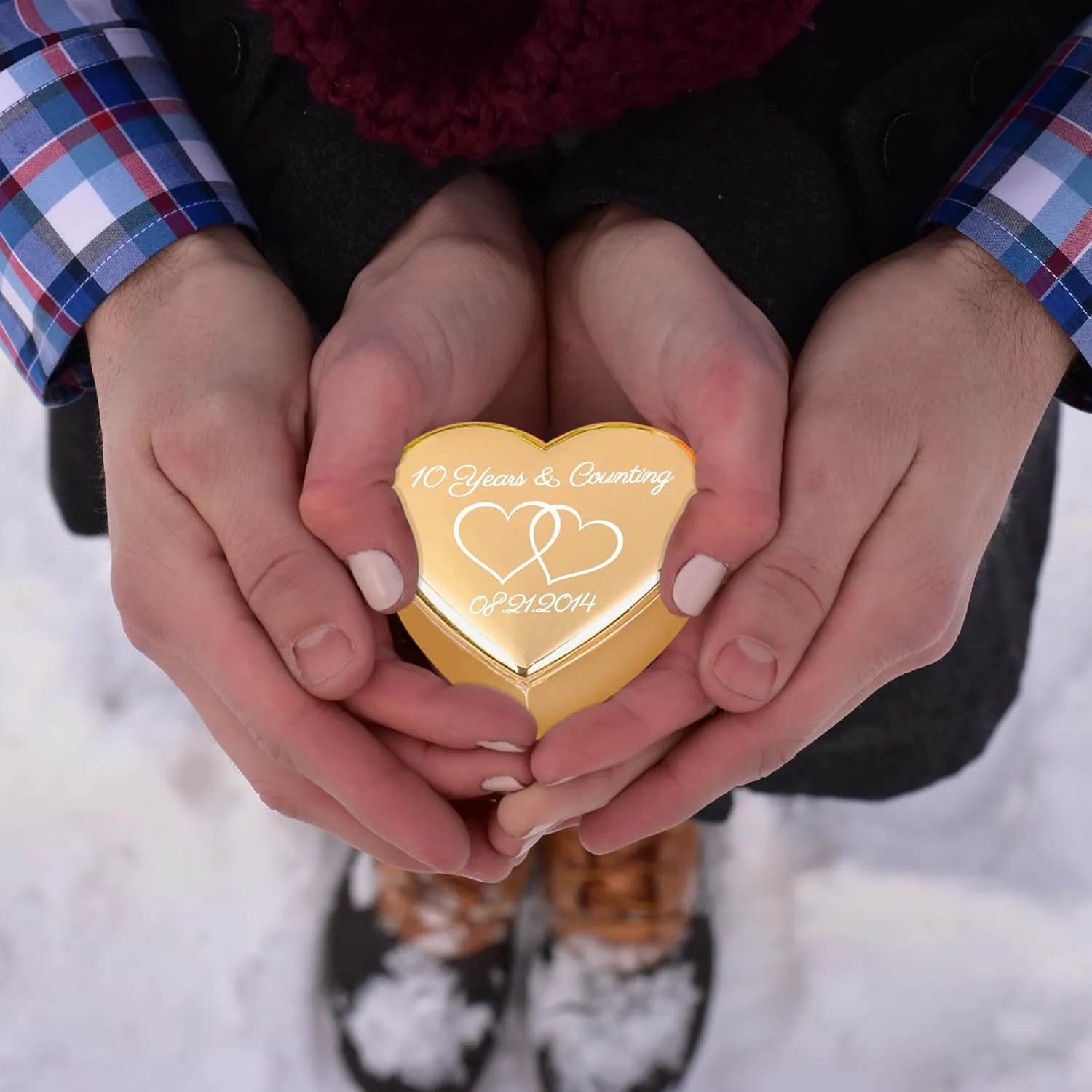 Custom Heart-Shaped Ring Box Personalized with Own Message, Customized Jewelry Keepsake Gifts for Women Men Couple on Wedding Engagement Anniversary, Rings Bearer Holder Display Case for Newlyweds