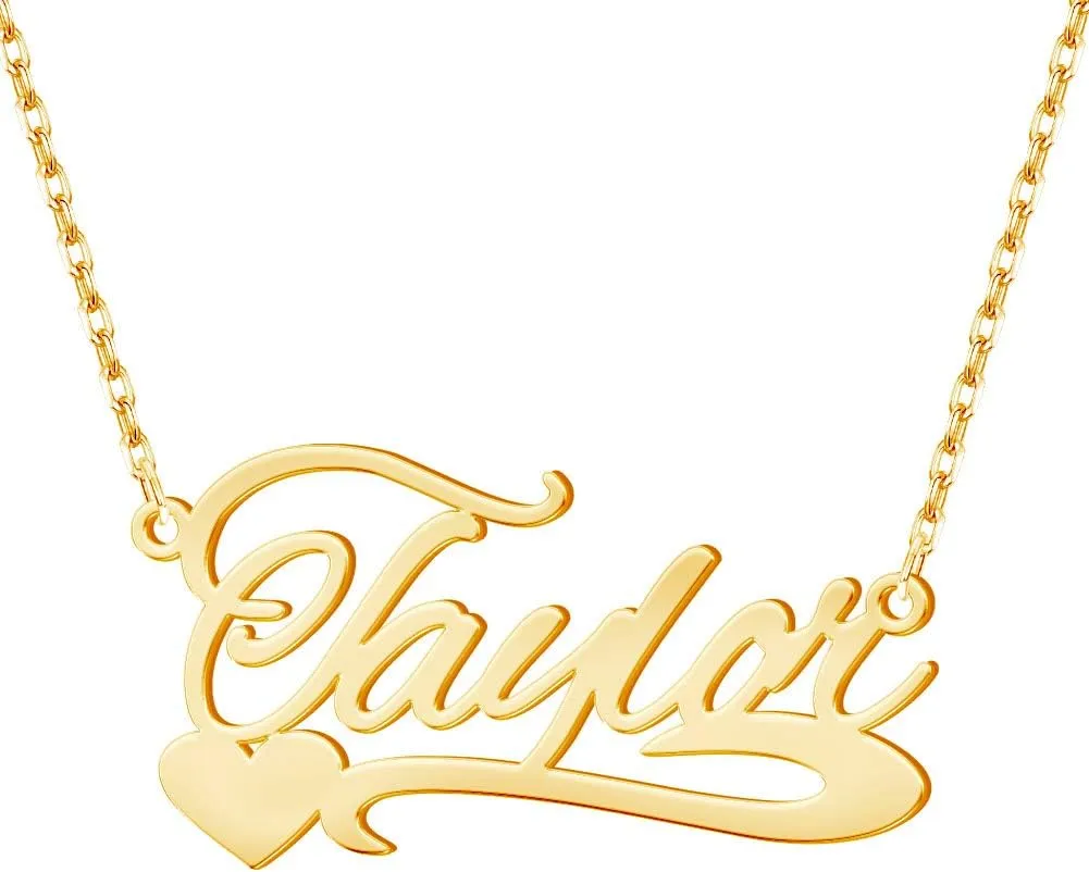 Custom Name Necklace Personalized with Heart, Customized Nameplate Necklace Dainty Jewelry Gift for Women, Mother