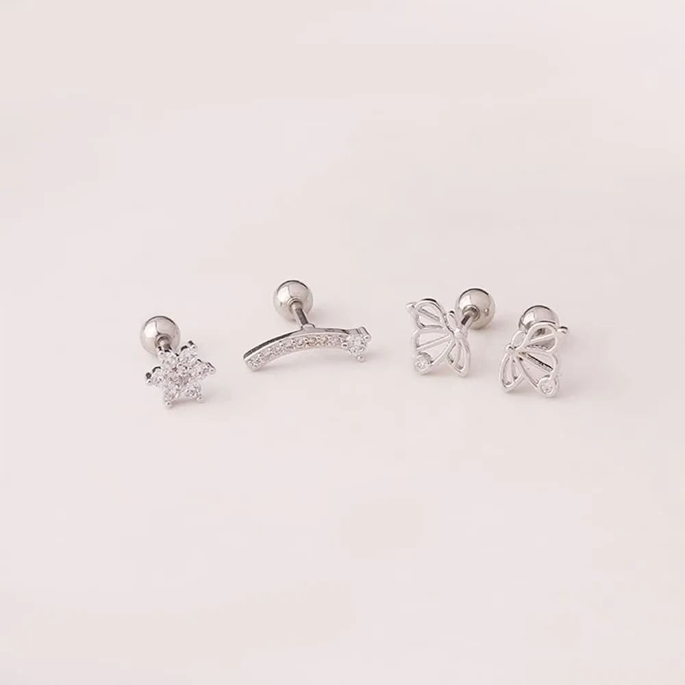 Cute 16g Butterfly CZ Tiny Small Cartilage Tragus Barbell Stud Earrings for Women Teen Stainless Steel Silver 14K Gold Plated Minimalist Animal Hypoallergenic Piercing Post Screw Back Fashion Jewelry Gifts Daughter Her Bff Birthday