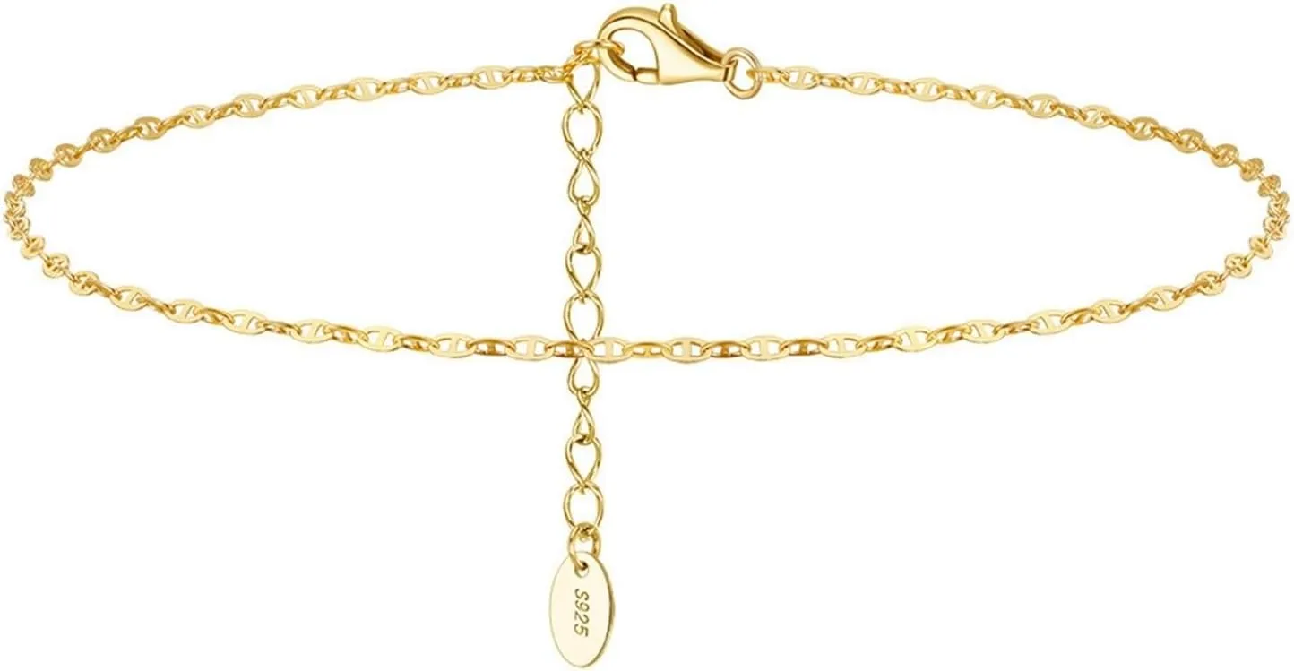 Cute Anklets for Women, Sterling Silver Anklet Bracelet Chain Boho Jewelry for Women Anklets Gold