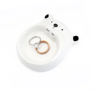 Cute Bear Ring Dish Jewelry Tray for Teen Girls Gifts, Small Ceramic Trinket Dish Vanity Tray for Rings Earrings