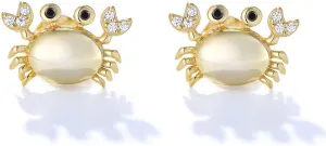 Cute Crab Tiny Small Stud Earrings for Women Cartilage Hypoallergenic 925 Sterling Silver Crystal Cubic Zirconia Sea Ocean Animal Tragus Sleeper Studs Earring Dainty 14K Golden Plated Jewelry Gifts Birthday Christmas