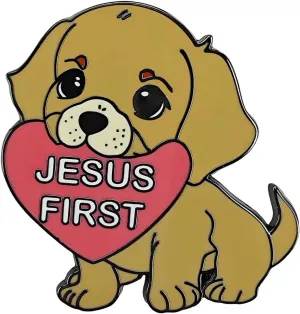 Cute Dog Enamel Pin, Jesus First Heart Design Lapel Pin Gift for Christian Friends