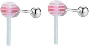 Cute Lollipop Cartilage Stud Earrings for Women Girls Stainless Steel Acrylic Candy Screw Back Tiny Ball Tragus Helix Studs Earring Fashion Birthday Christmas Jewelry Gifts 18G