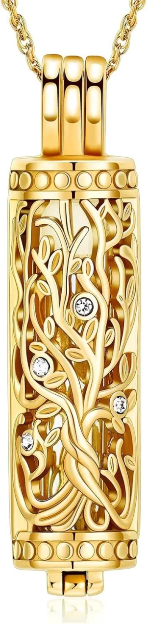 Cylinder Bar Cremation Jewelry Tree of Life Urn Ashes Necklace for Women Men Stainless Steel Vial Cremation Ash Pendant Holder Loved One's Ashes Keepsake Memorial Jewelry