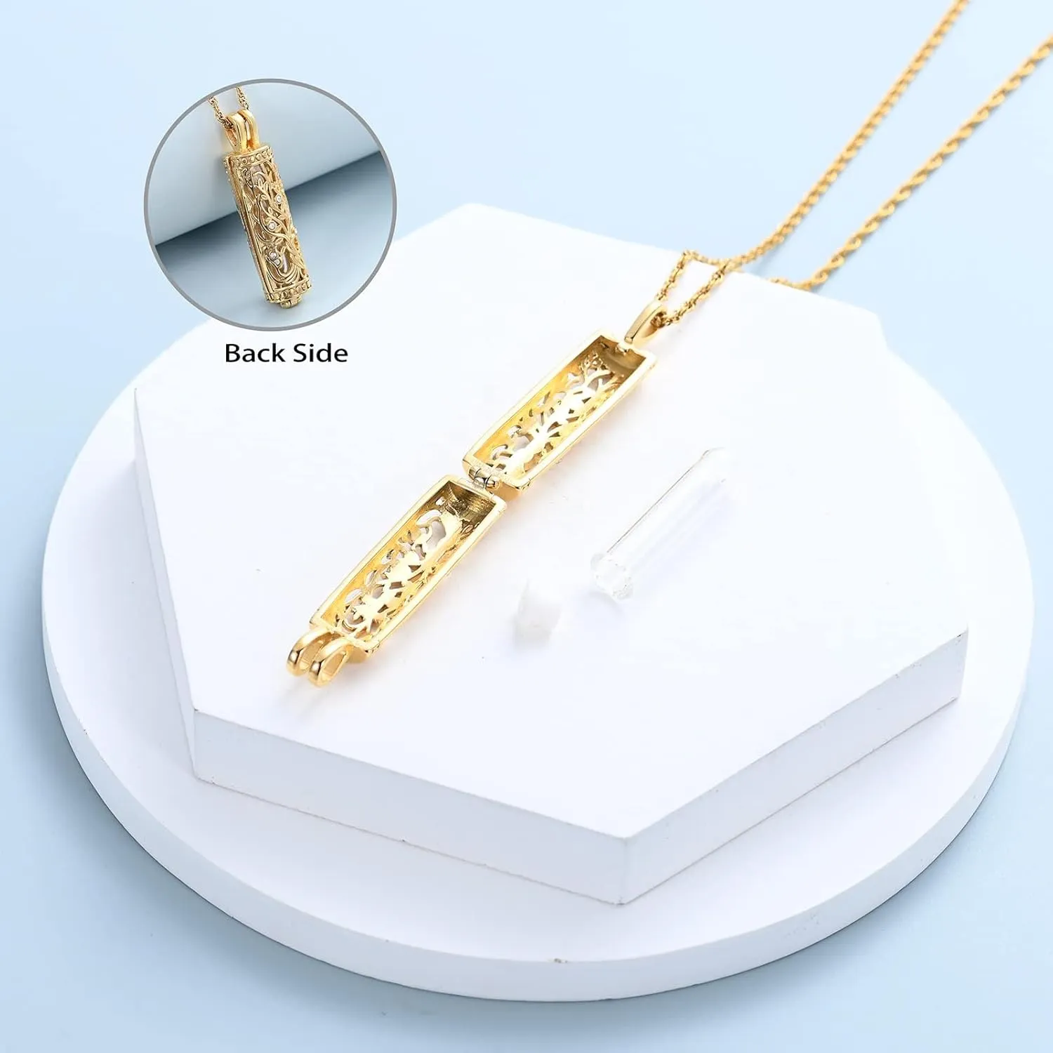 Cylinder Bar Cremation Jewelry Tree of Life Urn Ashes Necklace for Women Men Stainless Steel Vial Cremation Ash Pendant Holder Loved One's Ashes Keepsake Memorial Jewelry