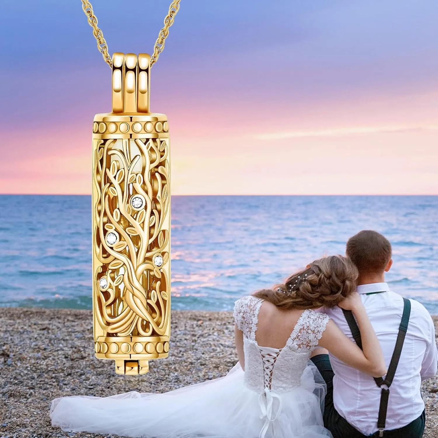 Cylinder Bar Cremation Jewelry Tree of Life Urn Ashes Necklace for Women Men Stainless Steel Vial Cremation Ash Pendant Holder Loved One's Ashes Keepsake Memorial Jewelry