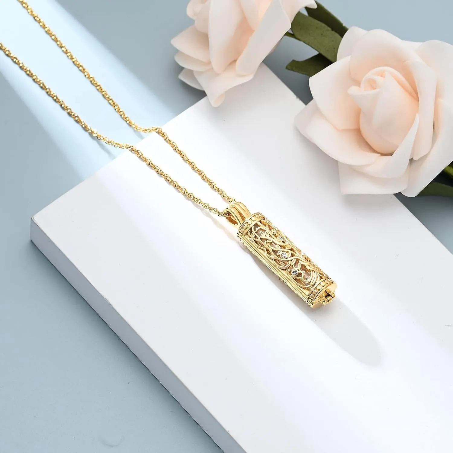 Cylinder Bar Cremation Jewelry Tree of Life Urn Ashes Necklace for Women Men Stainless Steel Vial Cremation Ash Pendant Holder Loved One's Ashes Keepsake Memorial Jewelry