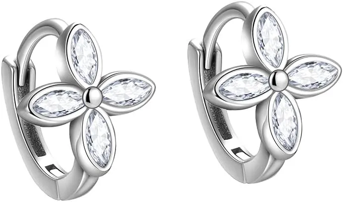CZ Flower Cartilage Mini Hoop Earrings for Women 925 Sterling Silver Crystal Flowers Tiny Huggie Hoops Earring Wrap Cuffs Cute Jewelry Gifts Hypoallergenic