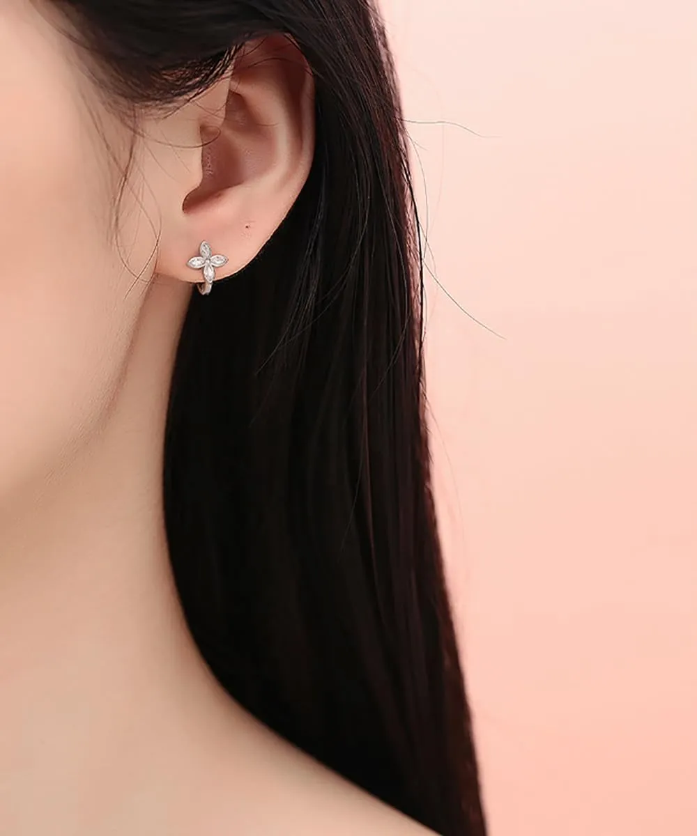 CZ Flower Cartilage Mini Hoop Earrings for Women 925 Sterling Silver Crystal Flowers Tiny Huggie Hoops Earring Wrap Cuffs Cute Jewelry Gifts Hypoallergenic