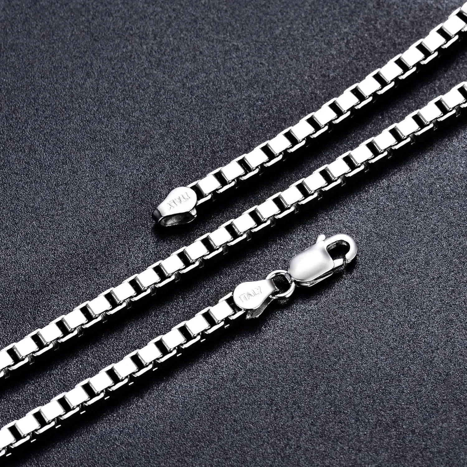 Dacc & Aya Authentic 925 Sterling Silver Box Chain for Men & Women Diamond Cut Sterling Silver Square Box Chain with Lobster-Claw Clasp, Sturdy and Shiny 1.5/2/3mm, 16-26 Inch