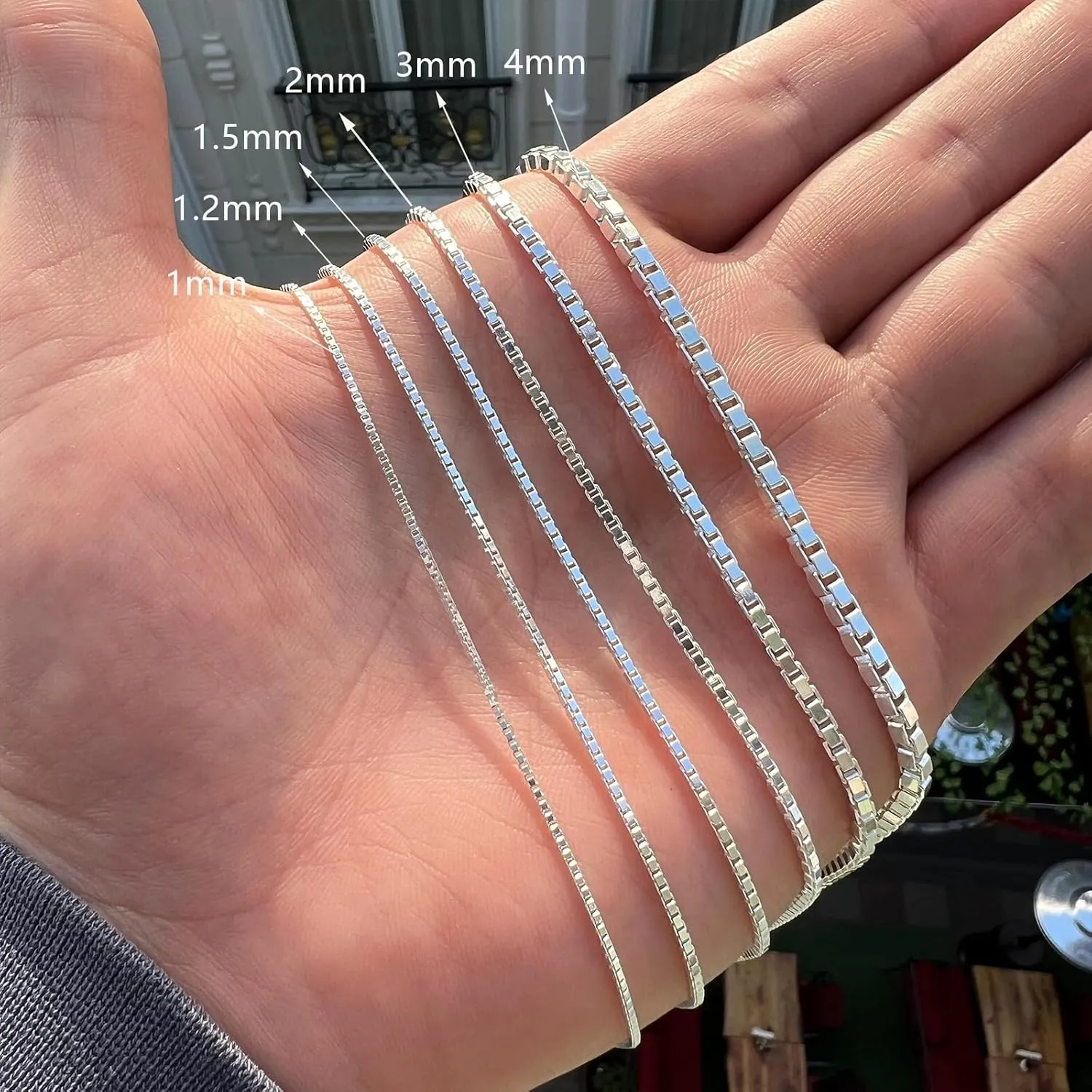 Dacc & Aya Authentic 925 Sterling Silver Box Chain for Men & Women Diamond Cut Sterling Silver Square Box Chain with Lobster-Claw Clasp, Sturdy and Shiny 1.5/2/3mm, 16-26 Inch