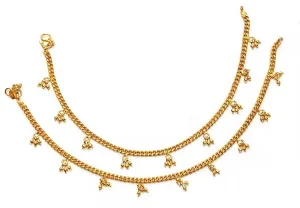 Daily Use Metal Alloy(Panchaloha) Anklets for Women- Curb Chain with Hanging Beads