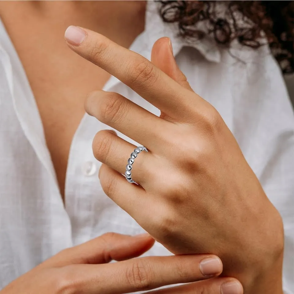 Dainty 925 Sterling Silver 2.1 mm Beaded Style Classical Simple Plain Statement Ring for Women, Available in Sizes 4-12