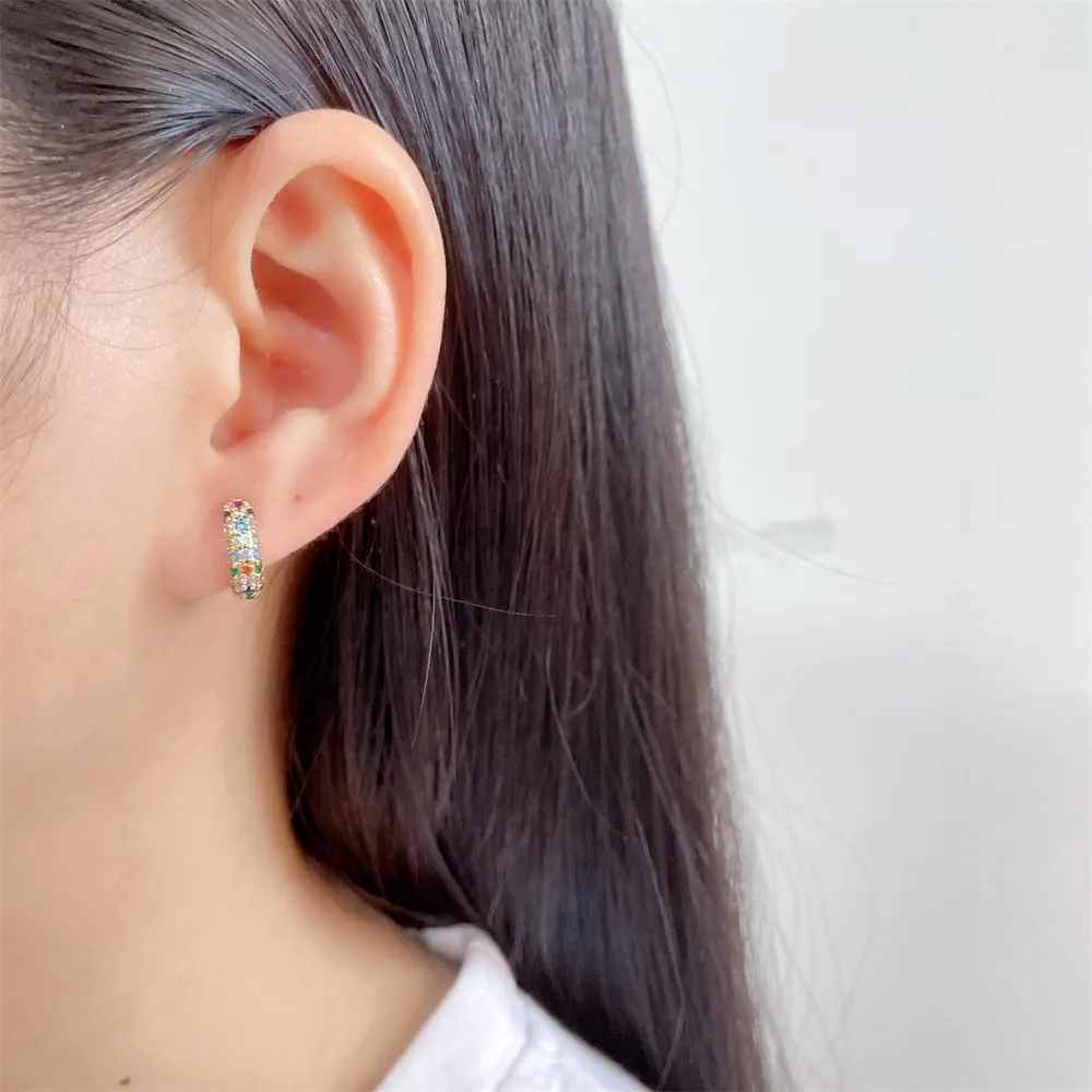 Dainty Chunky CZ Colorful Small Hoop Earrings for Women Cartilage Cute 925 Sterling Silver Post Gold Plated Cubic Zirconia Birthday Huggie Hoops Hypoallergenic Fashion Jewelry Gift Her