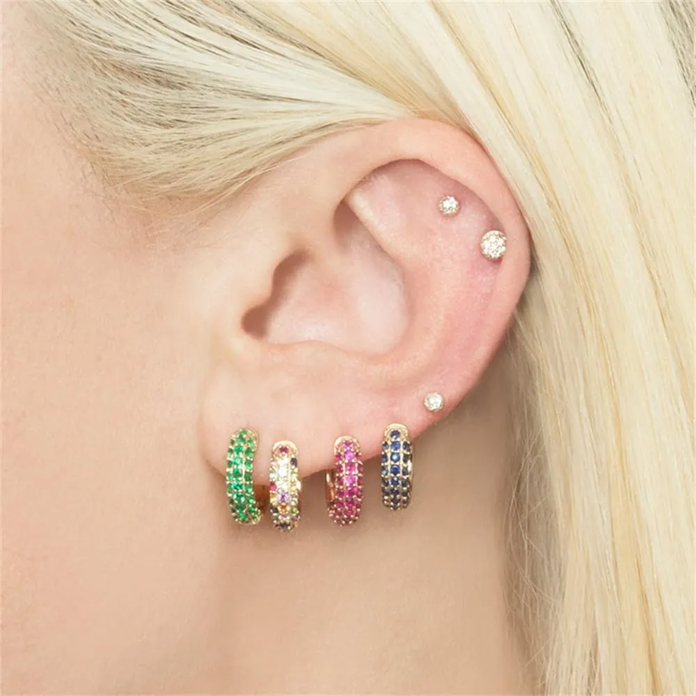 Dainty Chunky CZ Colorful Small Hoop Earrings for Women Cartilage Cute 925 Sterling Silver Post Gold Plated Cubic Zirconia Birthday Huggie Hoops Hypoallergenic Fashion Jewelry Gift Her