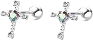 Dainty Cross Heart Cartilage Helix Stud Earrings for Women Girls 925 Sterling Silver Crystal Cubic Zirconia Love Hearts Screw Back Ball Tragus Barbell Labret Small Studs Earring Cute Faith Jewelry Gifts Valentine's Day 18G