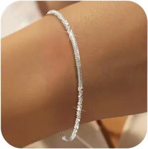 Dainty Shiny 925 Sterling Silver Bracelets for Women 14K Gold Plated Simple Twist Rope Chain Bracelet Minimalist Adjustable Link Charm Bracelet Jewelry Birthday Gifts for Mom