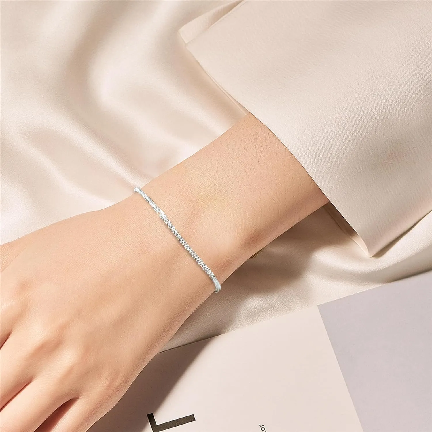 Dainty Shiny 925 Sterling Silver Bracelets for Women 14K Gold Plated Simple Twist Rope Chain Bracelet Minimalist Adjustable Link Charm Bracelet Jewelry Birthday Gifts for Mom