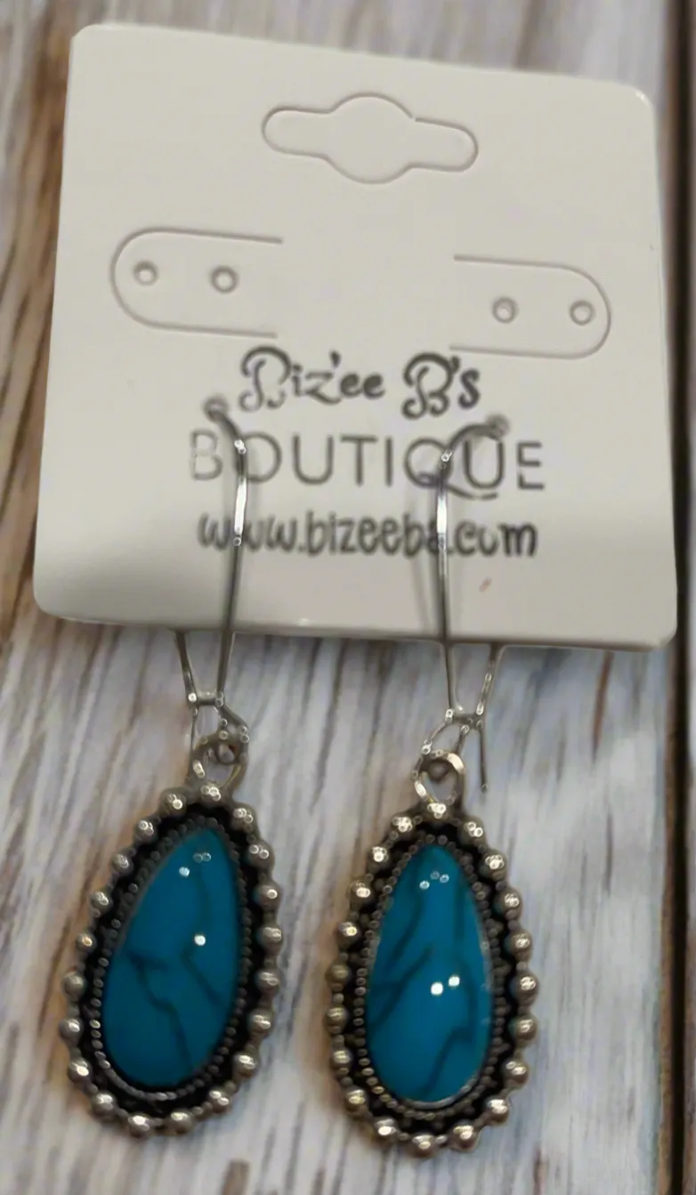 Dangle Drop Down Turquoise Stone Earrings