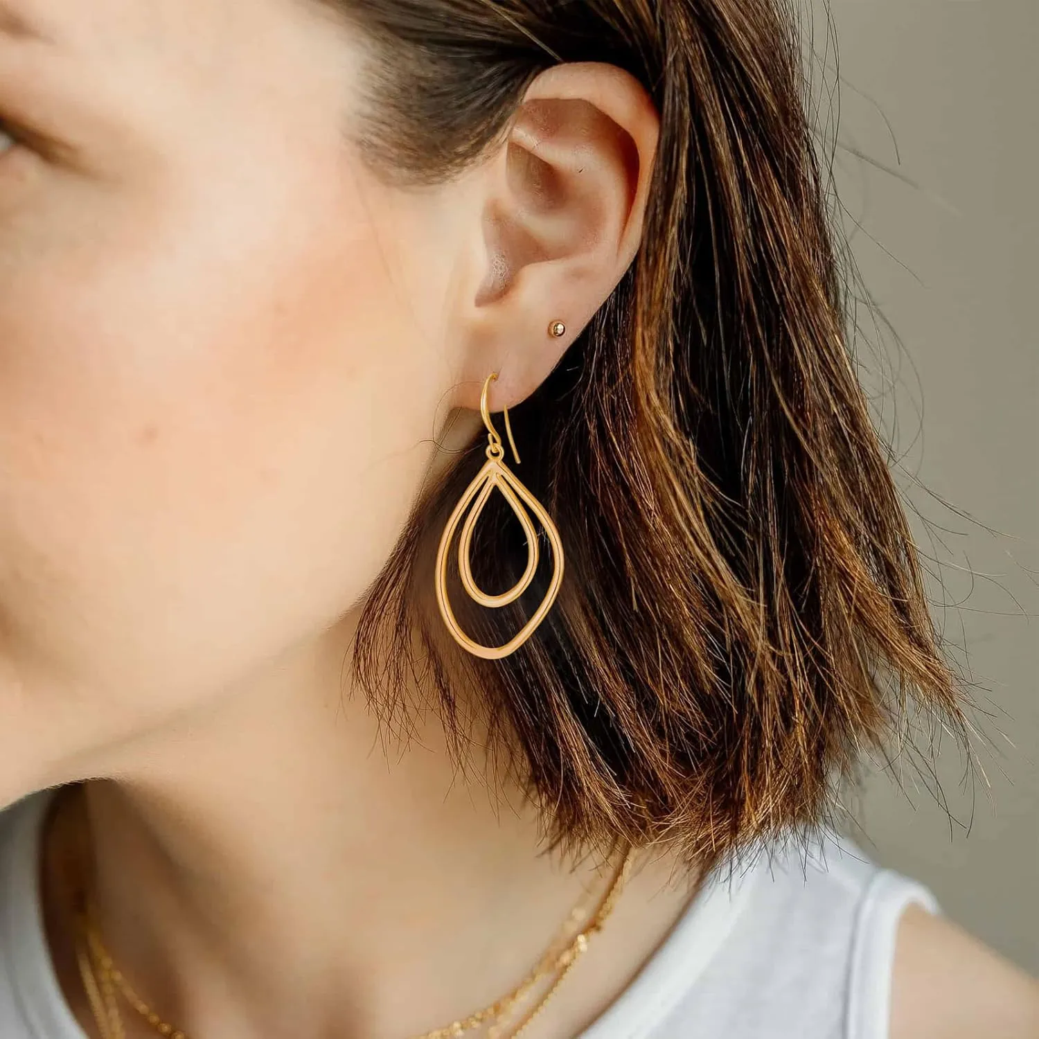 Dangle Earrings for Women 14k Gold Plated Teardrop Dangle Earrings Lightweight Minimalist Geometric Hoop Long Drop Dangle Earrings for Women Birthday Party Gift