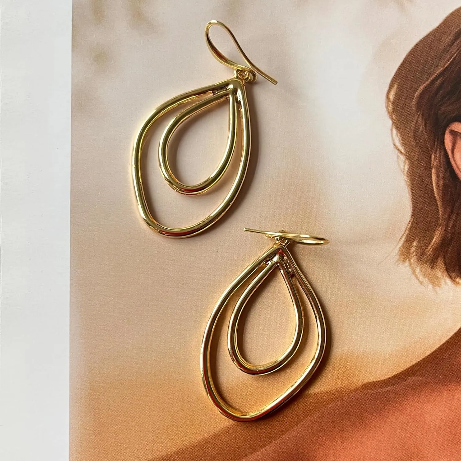 Dangle Earrings for Women 14k Gold Plated Teardrop Dangle Earrings Lightweight Minimalist Geometric Hoop Long Drop Dangle Earrings for Women Birthday Party Gift