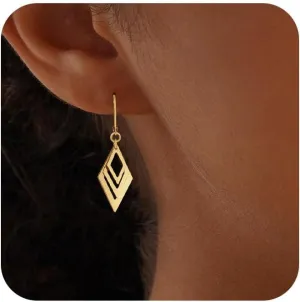 Dangle Earrings For Women,Fashion 14k Gold Plated Drop Earrings Hypoallergenic Gold Leverback Earrings For Women Trendy Gold Jewelry