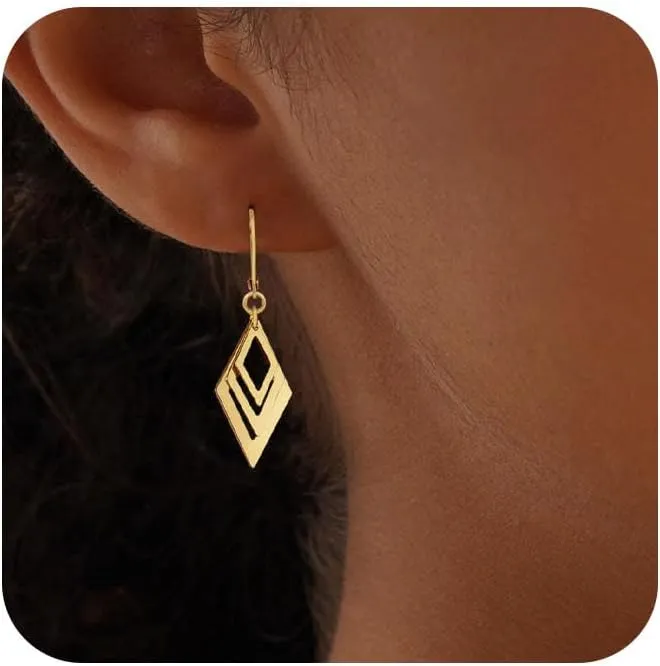 Dangle Earrings For Women,Fashion 14k Gold Plated Drop Earrings Hypoallergenic Gold Leverback Earrings For Women Trendy Gold Jewelry