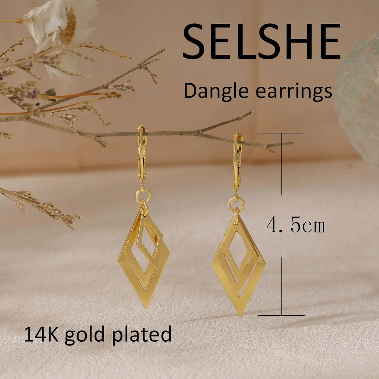 Dangle Earrings For Women,Fashion 14k Gold Plated Drop Earrings Hypoallergenic Gold Leverback Earrings For Women Trendy Gold Jewelry
