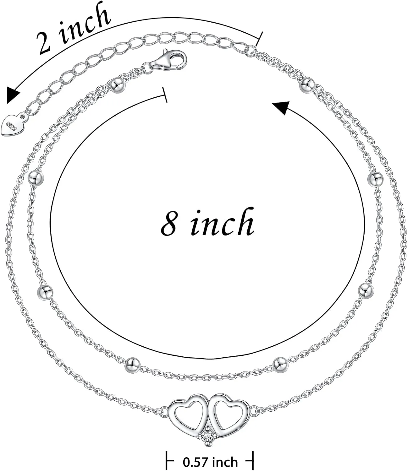 DAOCHONG Anklet for Women S925 Sterling Silver Adjustable Foot Heart Lotus Infinity Moon Srars Flower Pearl Multilayer Layered Ankle Bracelet Beach Jewelry