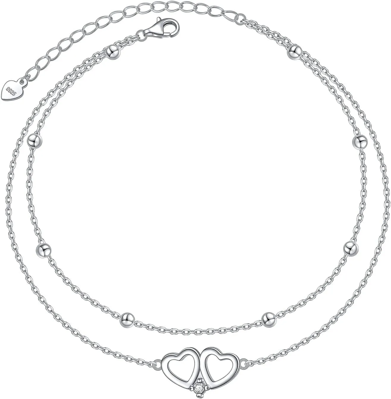 DAOCHONG Anklet for Women S925 Sterling Silver Adjustable Foot Heart Lotus Infinity Moon Srars Flower Pearl Multilayer Layered Ankle Bracelet Beach Jewelry