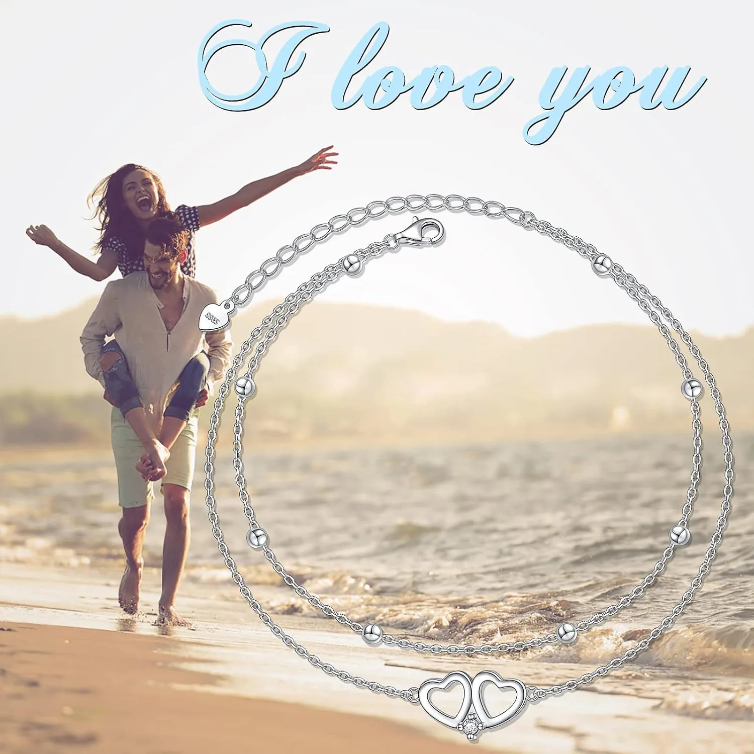 DAOCHONG Anklet for Women S925 Sterling Silver Adjustable Foot Heart Lotus Infinity Moon Srars Flower Pearl Multilayer Layered Ankle Bracelet Beach Jewelry