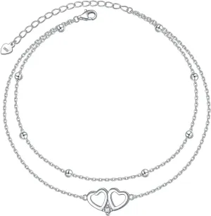 DAOCHONG Anklet for Women S925 Sterling Silver Adjustable Foot Heart Lotus Infinity Moon Srars Flower Pearl Multilayer Layered Ankle Bracelet Beach Jewelry
