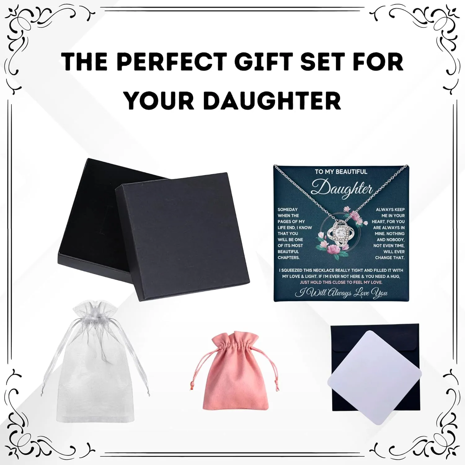 Daughter Gift From Mom Mother Daughter Necklace Birthday Graduation Christmas Jewelry Gifts For My Beautiful Daugther Adult with Message Card and Box