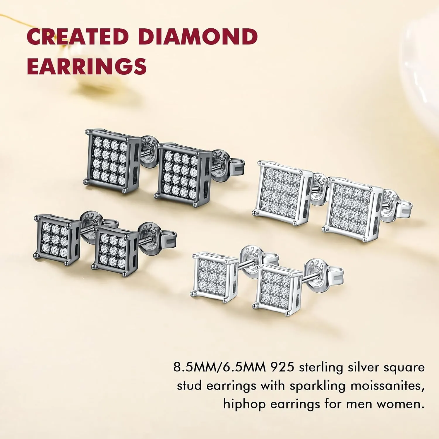 DAYBYDAY Moissanite Earrings for Women, Hypoallergenic 925 Sterling Silver D Color VVS1 Heart/Round/Cushion/Asscher/Square Moissanite Stud Earrings, Lab Created Diamond Earrings for Sensitive Ears