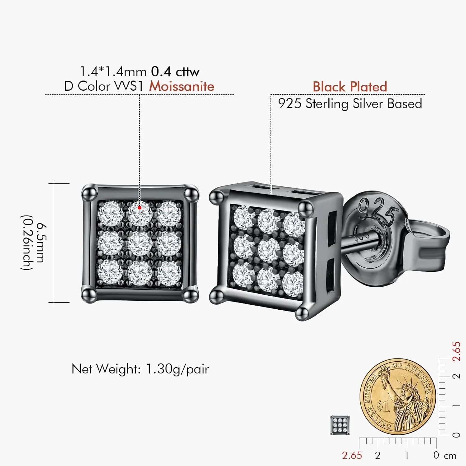 DAYBYDAY Moissanite Earrings for Women, Hypoallergenic 925 Sterling Silver D Color VVS1 Heart/Round/Cushion/Asscher/Square Moissanite Stud Earrings, Lab Created Diamond Earrings for Sensitive Ears