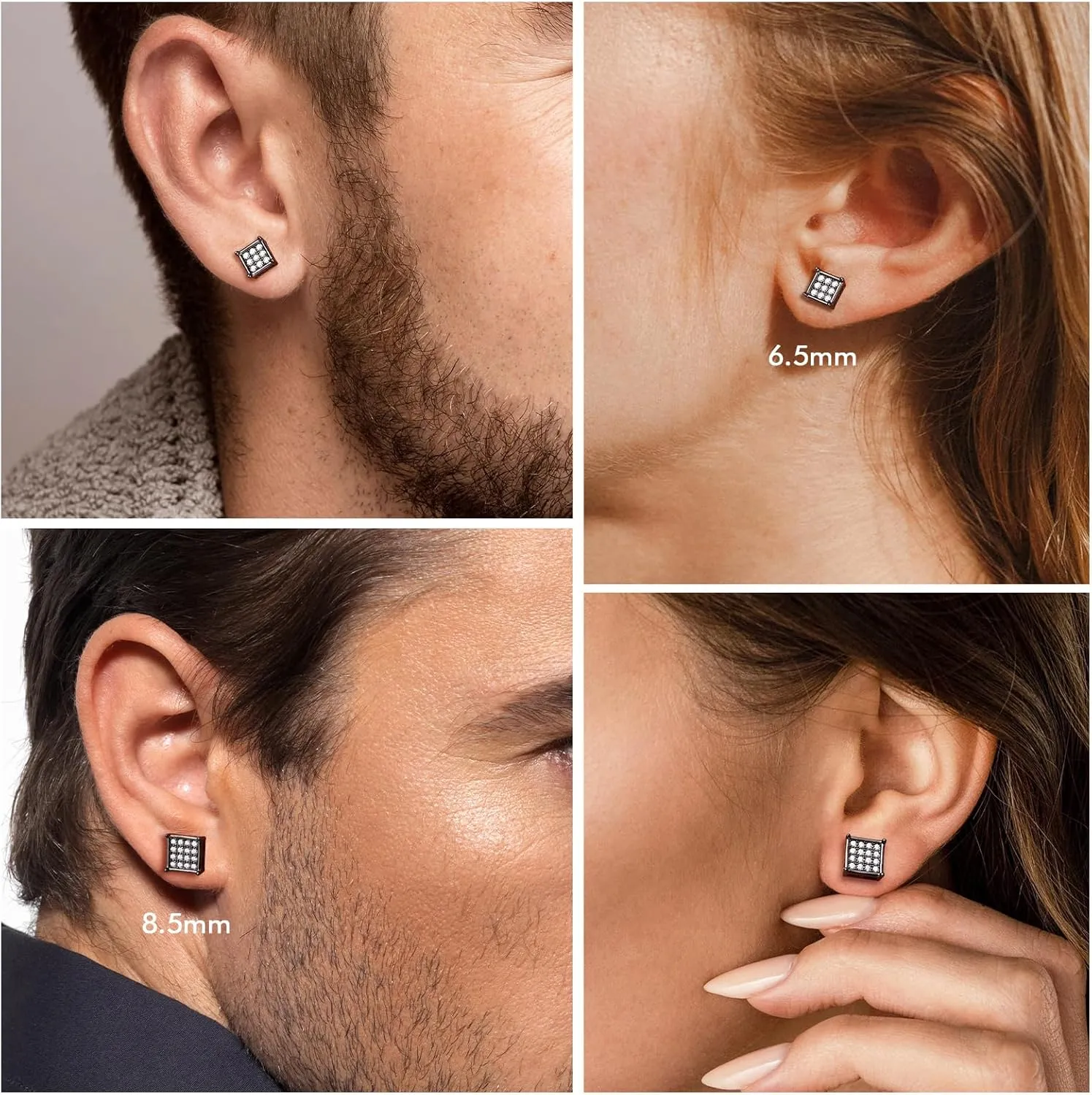 DAYBYDAY Moissanite Earrings for Women, Hypoallergenic 925 Sterling Silver D Color VVS1 Heart/Round/Cushion/Asscher/Square Moissanite Stud Earrings, Lab Created Diamond Earrings for Sensitive Ears