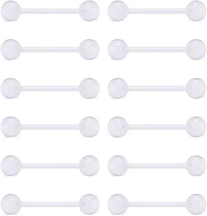 D.Bella 14G Clear Bioflex Flexible Acrylic Straight Tongue Rings Barbells Nipple Ring Retainer Piercing 12mm 14mm 16mm 19mm