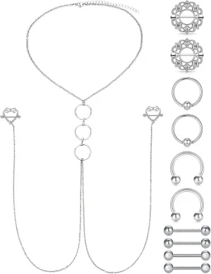 D.Bella 14G Nipple Rings for Women Nipple Piercing Jewelry Silver Rose Gold Black Nipple Ring with Choker Necklace Surgical Steel Nipple Jewelry 14mm 16mm Nipple Piercing Barbell