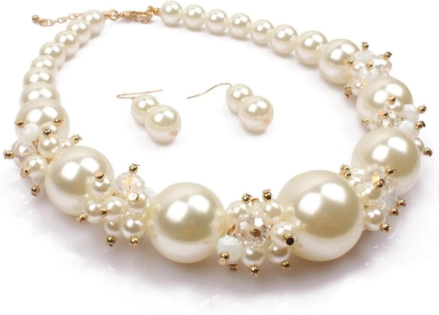 Dcfywl731 Pearl Jewelry Set for Women Pearls Necklace and Earring Set Chunky Pearl Necklaces for Women Prom Jewelry Big Pearls Charm Choker Wedding Jewelry Sets for Brides