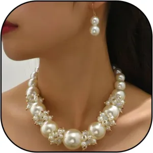 Dcfywl731 Pearl Jewelry Set for Women Pearls Necklace and Earring Set Chunky Pearl Necklaces for Women Prom Jewelry Big Pearls Charm Choker Wedding Jewelry Sets for Brides