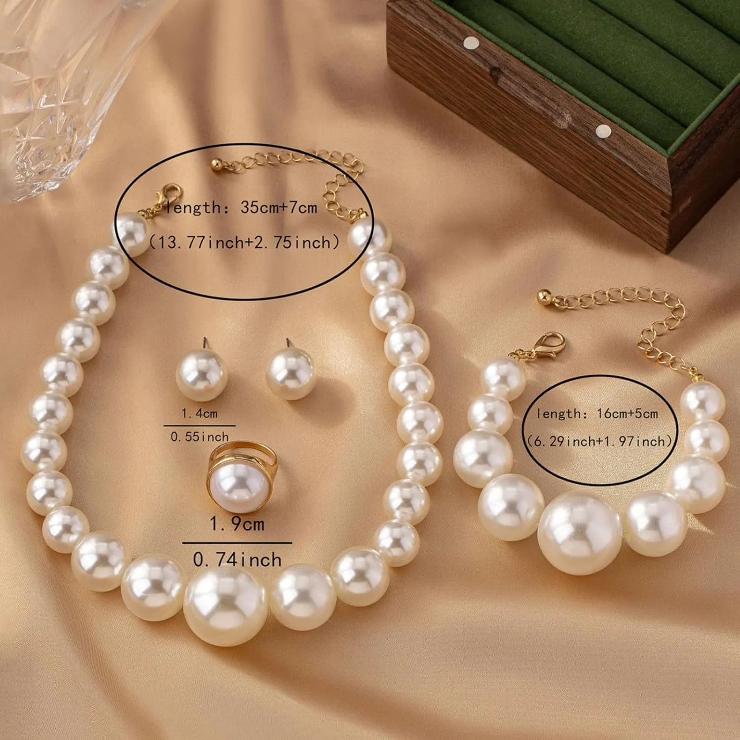 Dcfywl731 Pearl Jewelry Set for Women Pearls Necklace and Earring Set Chunky Pearl Necklaces for Women Prom Jewelry Big Pearls Charm Choker Wedding Jewelry Sets for Brides