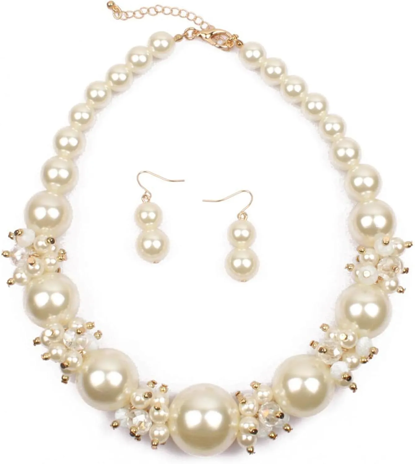 Dcfywl731 Pearl Jewelry Set for Women Pearls Necklace and Earring Set Chunky Pearl Necklaces for Women Prom Jewelry Big Pearls Charm Choker Wedding Jewelry Sets for Brides