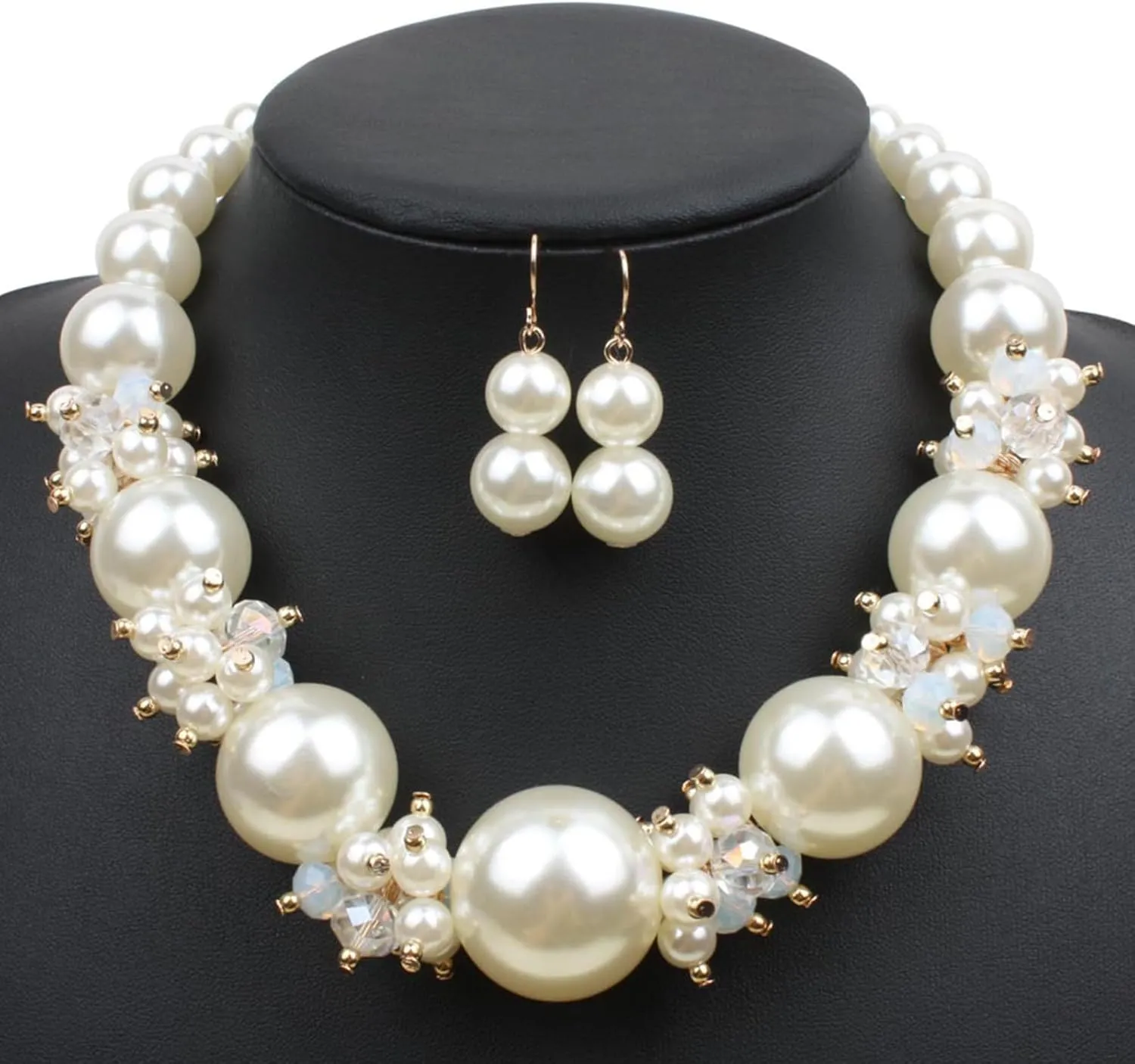Dcfywl731 Pearl Jewelry Set for Women Pearls Necklace and Earring Set Chunky Pearl Necklaces for Women Prom Jewelry Big Pearls Charm Choker Wedding Jewelry Sets for Brides