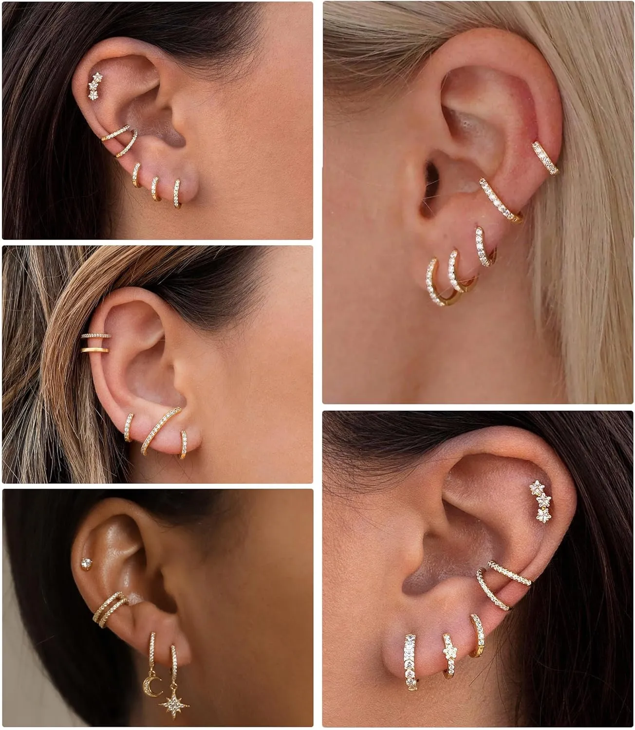 DEARMAY 5Pcs Gold Huggie Hoop Earring Sets for Women, S925 Sterling Silver Post 14K Gold Plated CZ Earrings Jewelry Small Hypoallergenic Trendy Waterproof Lightweight Multiple Cartilage Earring