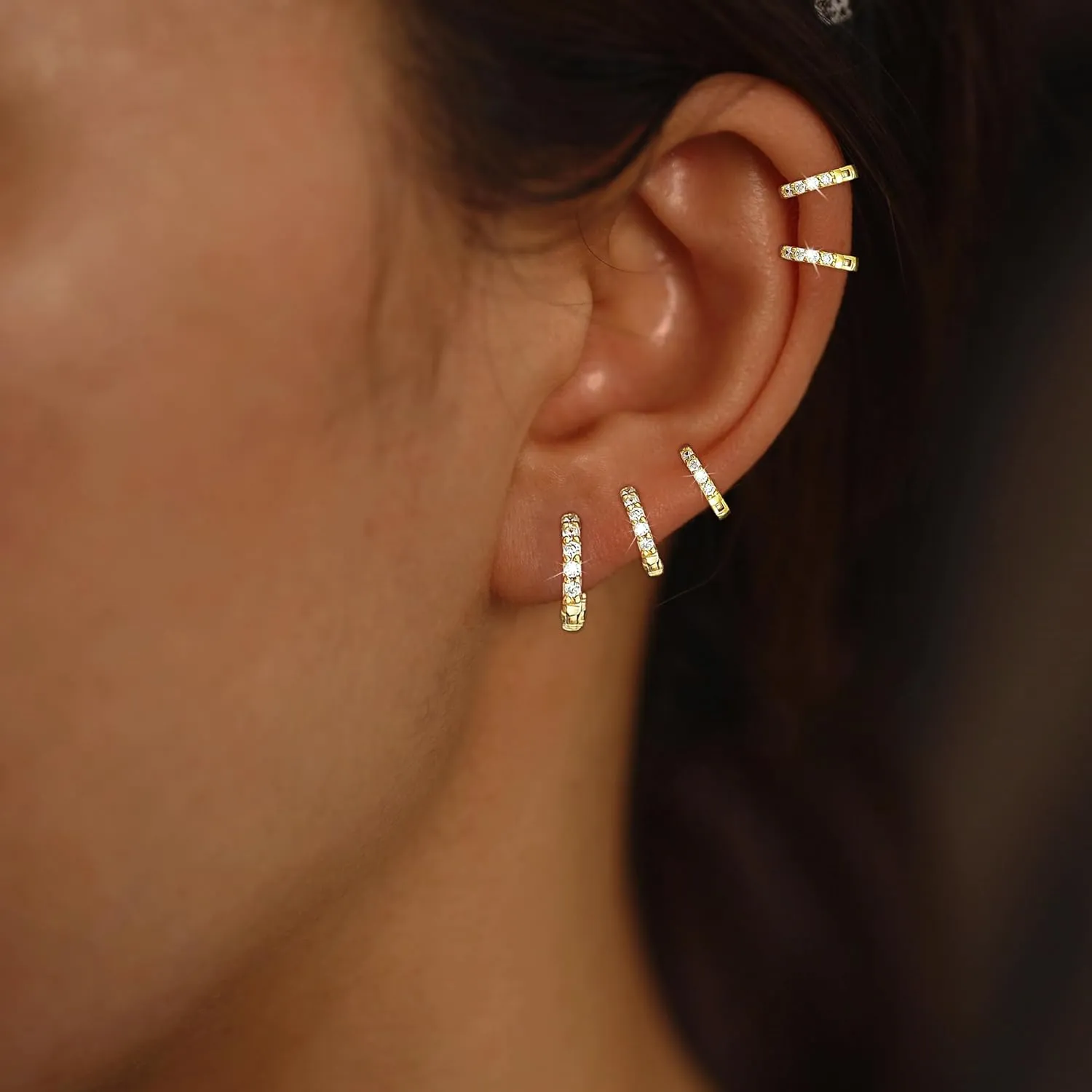 DEARMAY 5Pcs Gold Huggie Hoop Earring Sets for Women, S925 Sterling Silver Post 14K Gold Plated CZ Earrings Jewelry Small Hypoallergenic Trendy Waterproof Lightweight Multiple Cartilage Earring