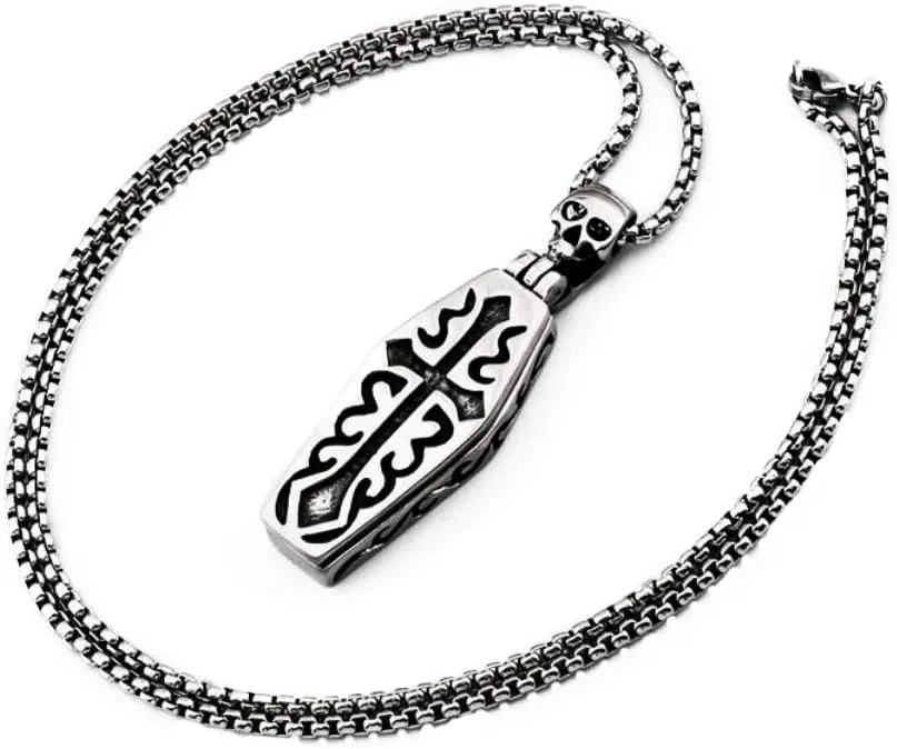 Death Coffin Necklace DIY Opening Skeleton Chain Necklace Cross Locket Pendant Jewelry Gift for Men Women